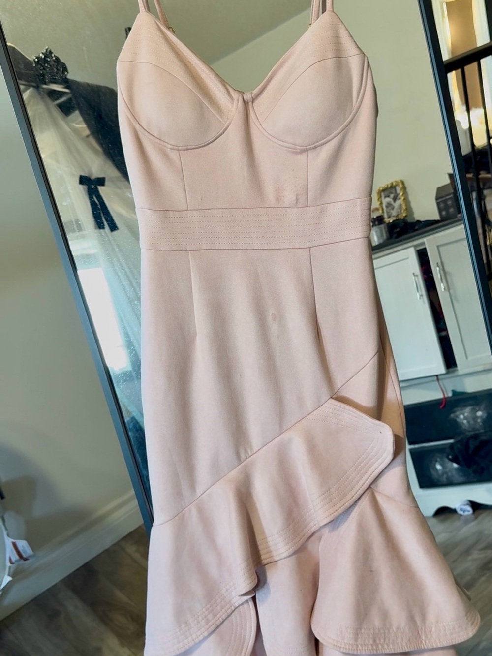 Fashion Nova Blush Pink Asymmetrical Ruffle Dress